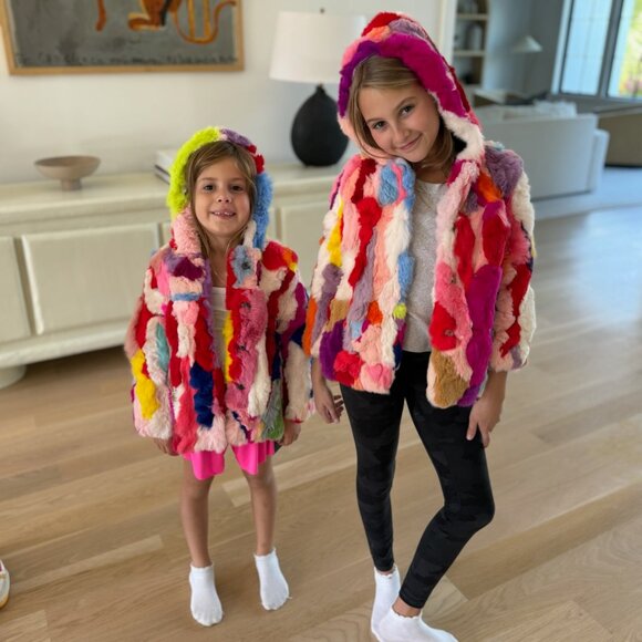Adrienne Landau Kids Girls Multicolor Real Rabbit Fur Jacket - Picture 1 of 11